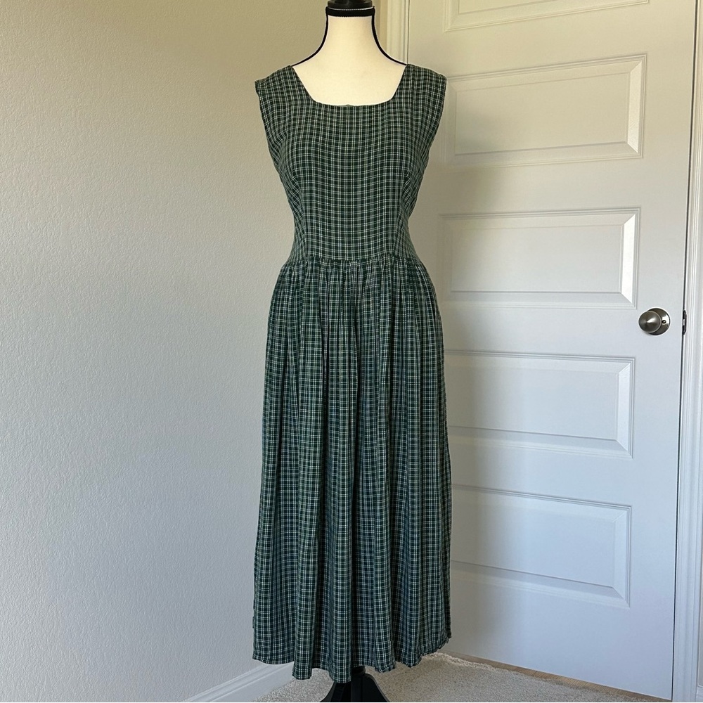 Italian Vintage Green Gingham Sleeveless Dress